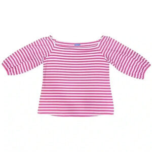 J. McLaughlin (S) Pink & White Striped Off The Shoulder 3/4 Sleeve Elastic Top